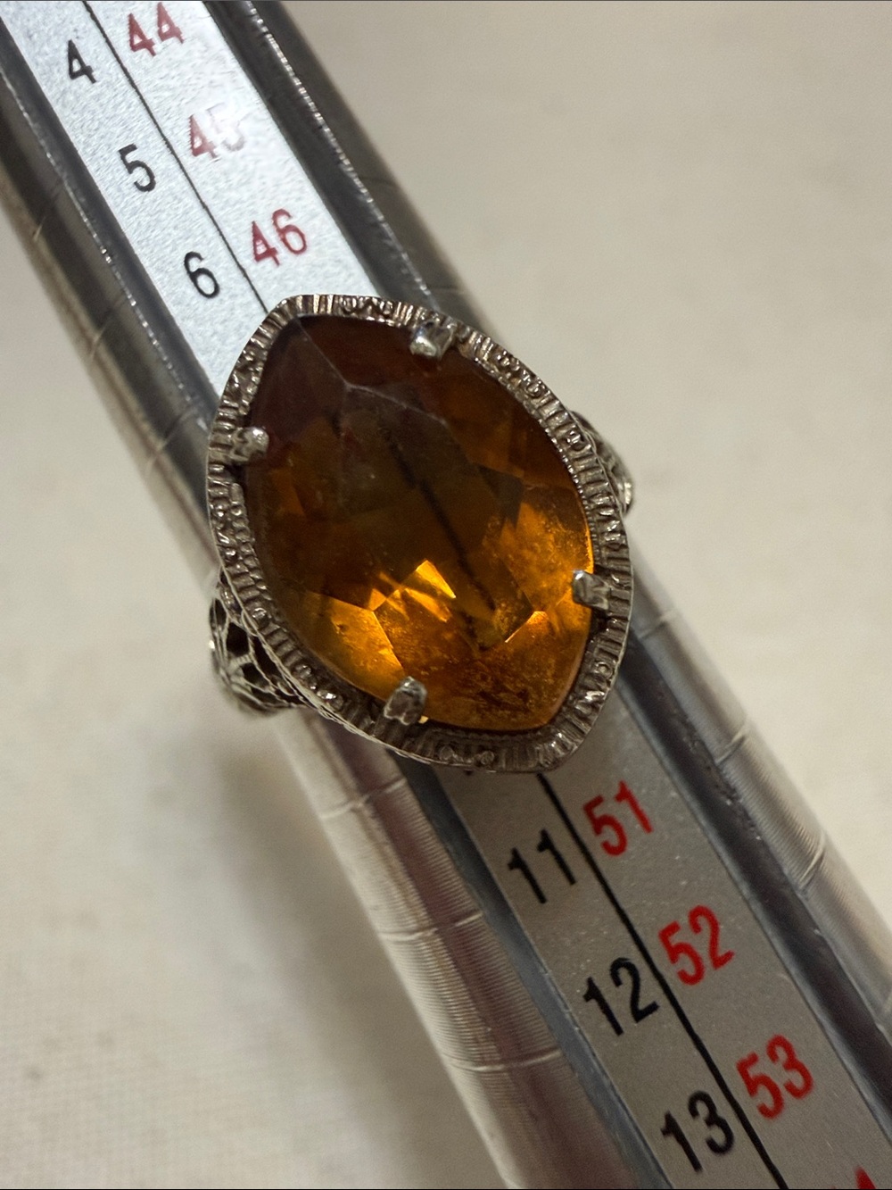 Vintage 14K Gold Amber Marquise Cocktail Ring size 4.75